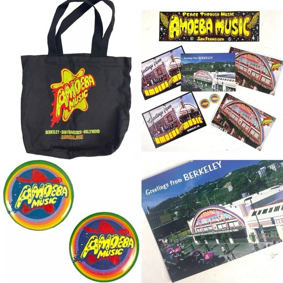 Amoeba Music Berkeley San Francisco CA 10 Tote Bag Button Postcard Sticker Lot - Picture 1 of 15